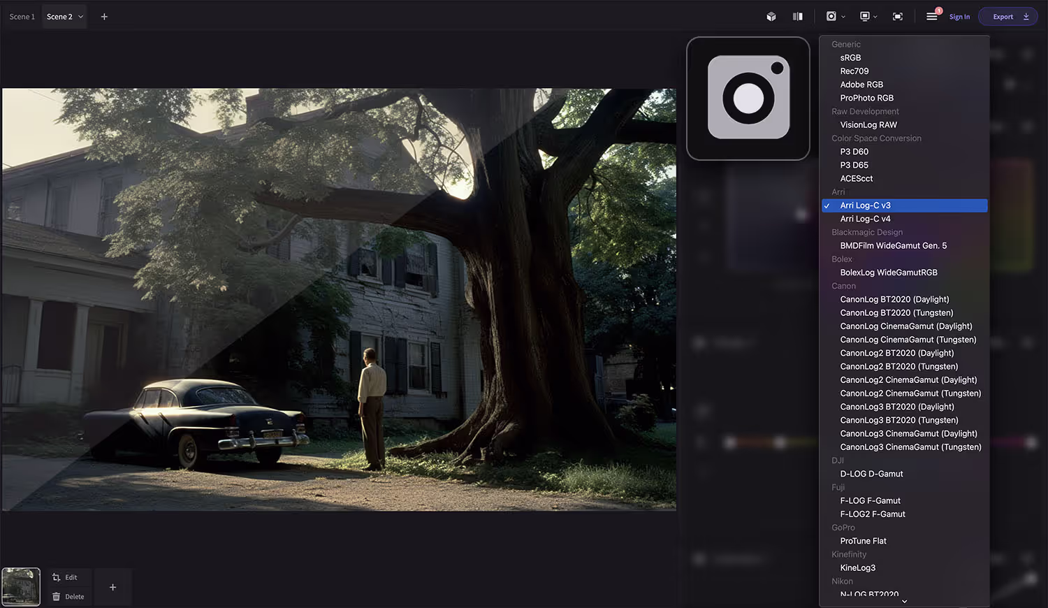 ACES IDT - Input Device Transform for Arri Log-C footage in Color.io - a browser based color grading tool for film emulation.